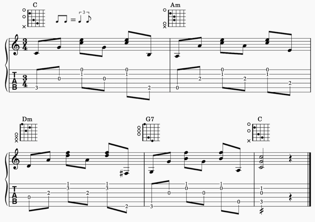 アルペジオ 3拍子のパターン+ベースランニング